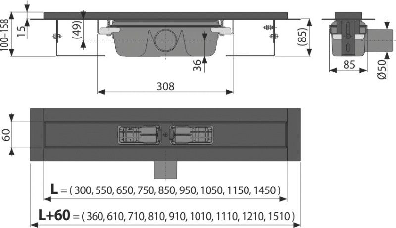 Душовий канал AlcaPlast APZ1BLACK-1450 без решітки
