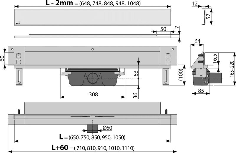 Душовий канал AlcaPlast APZ5-EDEN-850 з решіткою