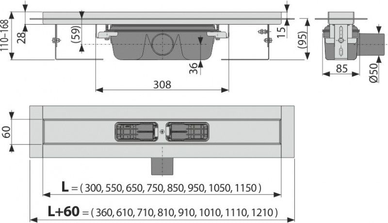 Душовий канал AlcaPlast APZ6-550 без решітки