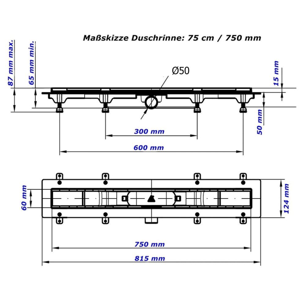 Душевой канал MCH CH 750/50 HN1 с решеткой Гармония