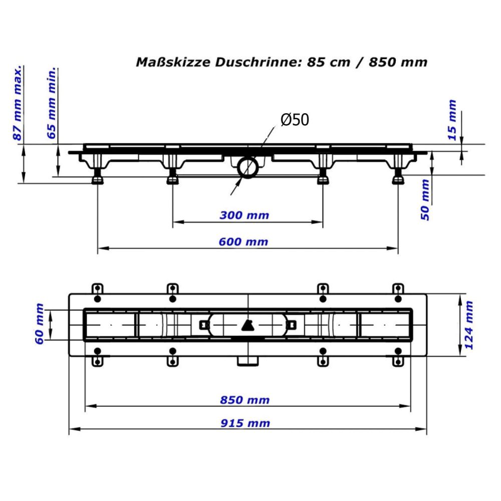 Душовий канал MCH CH 850/50 KN1 з решіткою Класик під плитку