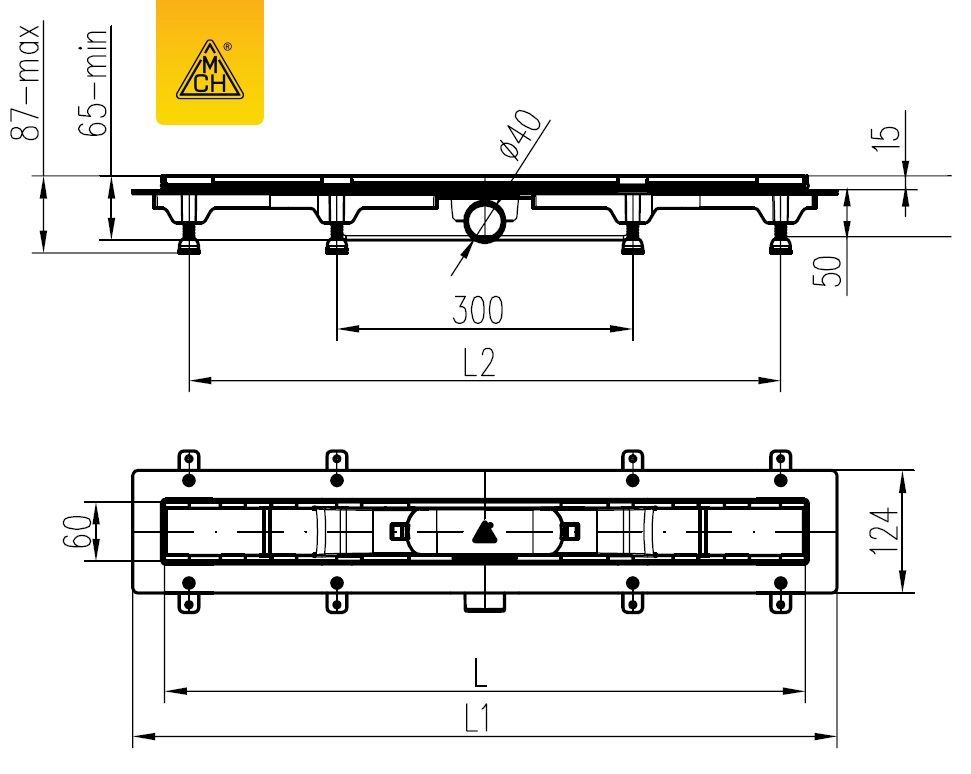 Душевой канал MCH CH 850 H C с решеткой Гармония