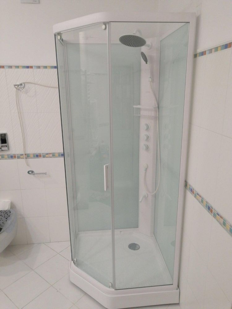 Душовий бокс Dusel Glare 90x90 (профіль - білий, скло - прозоре) 559003
