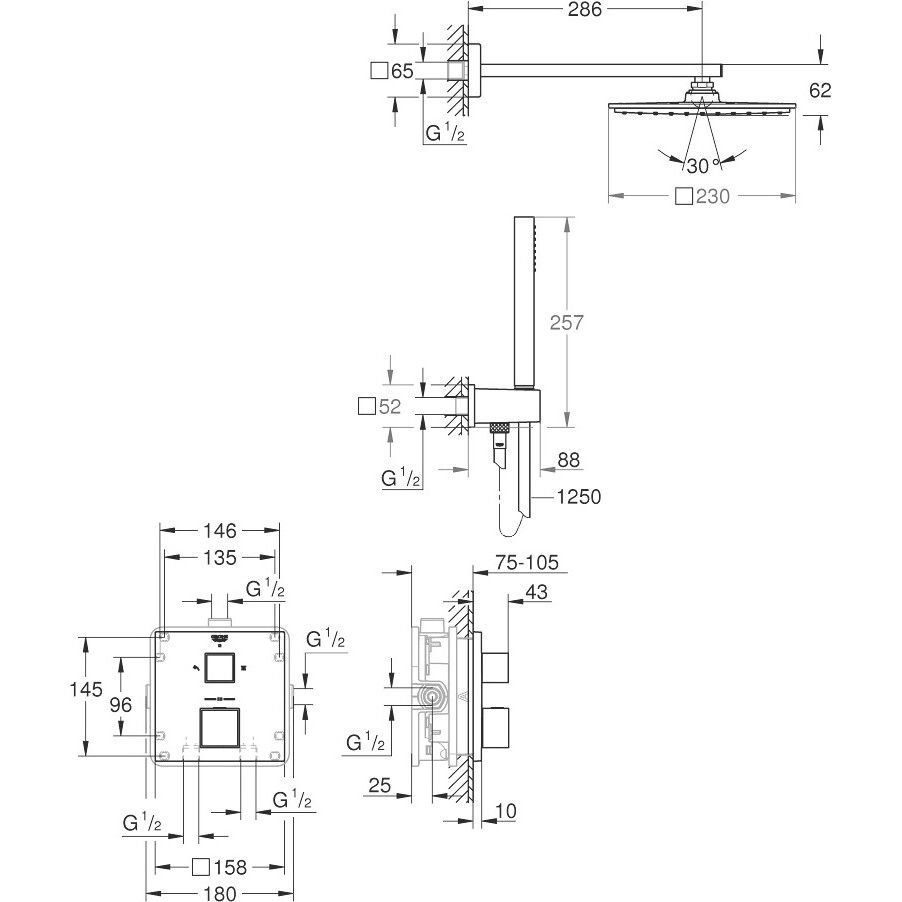 Душова система прихованого монтажу Grohe Grohtherm Cube 34741000
