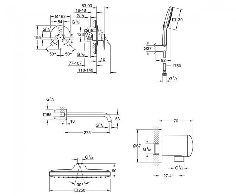 Душевая система скрытого монтажа Grohe QuickFix Start хром UA25183007