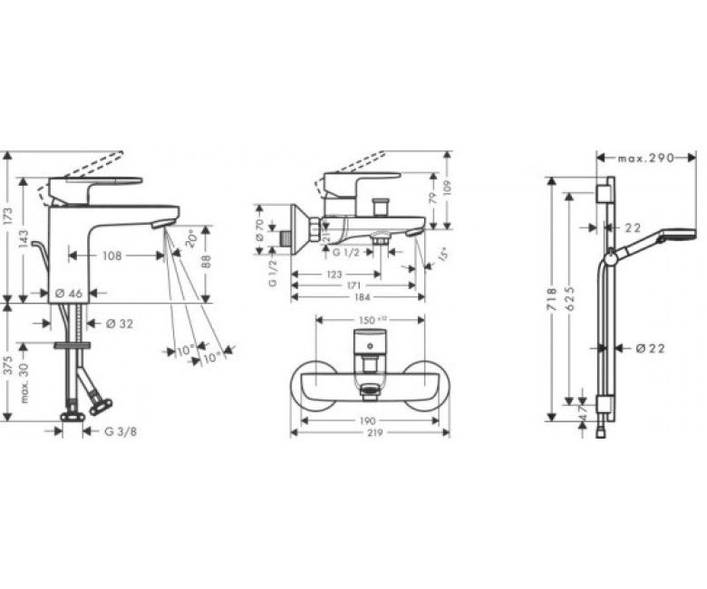 Набір змішувачів Hansgrohe Vernis Blend 3 в 1 чорний матовий 71551222