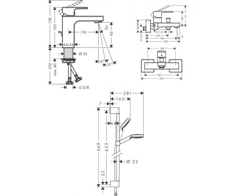 Набір змішувачів Hansgrohe Vernis Shape 3 в 1 хром 71560111