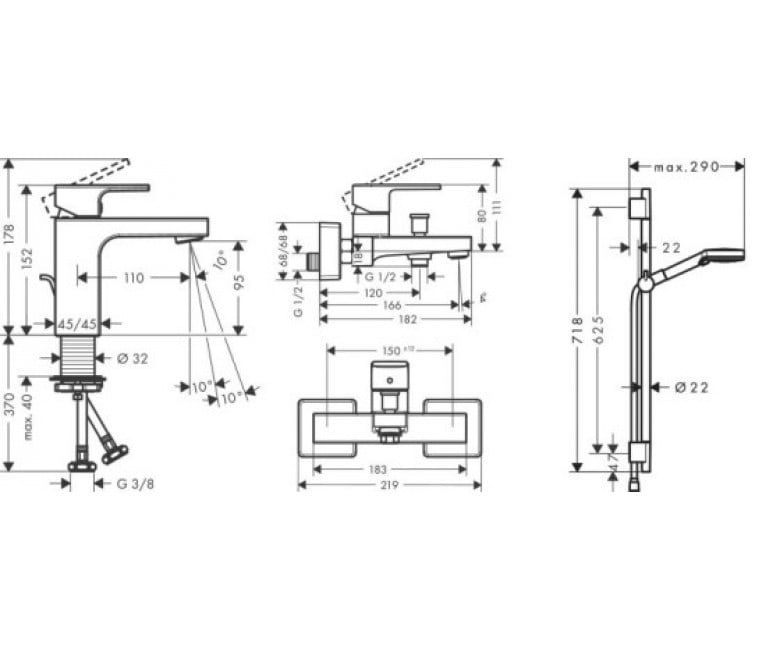 Набір змішувачів Hansgrohe Vernis Shape 3 в 1 чорний матовий 71561222