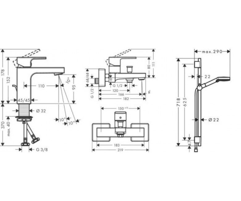 Набір змішувачів Hansgrohe Vernis Shape 3 в 1 чорний матовий 71561222