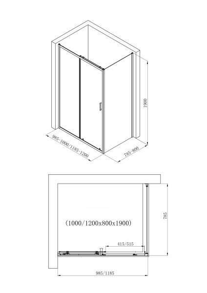 Душова кабіна Imprese VALTICE 80x120 (профіль - чорний, скло - прозоре) i51185