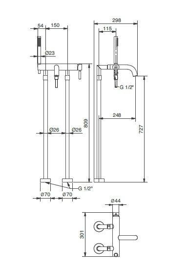 Смеситель для ванны Bugnatese Kobuk бронза KOBBR2290P на пол