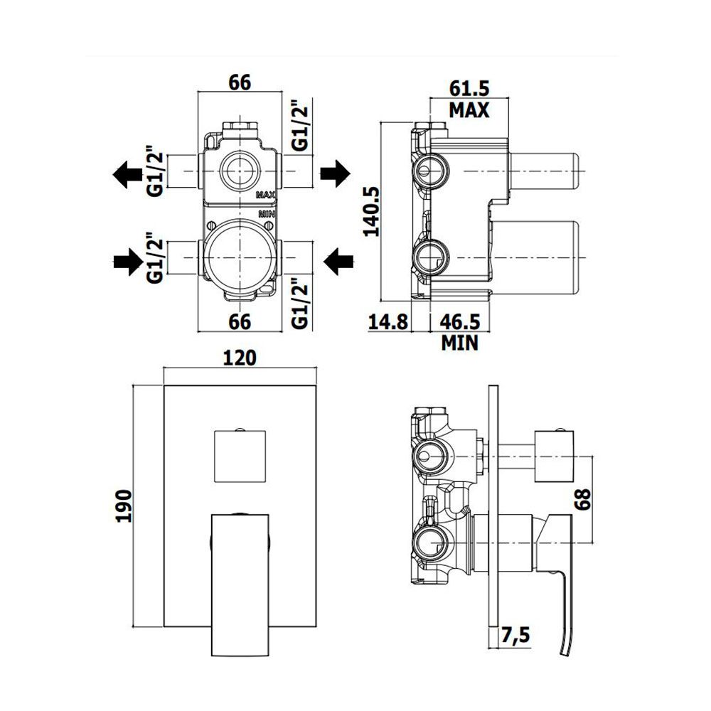 Смеситель скрытого монтажа Paffoni Level сталь LEA018STM