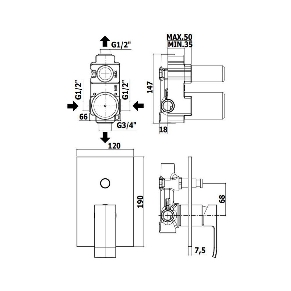 Смеситель скрытого монтажа Paffoni Level сталь LEC015STM