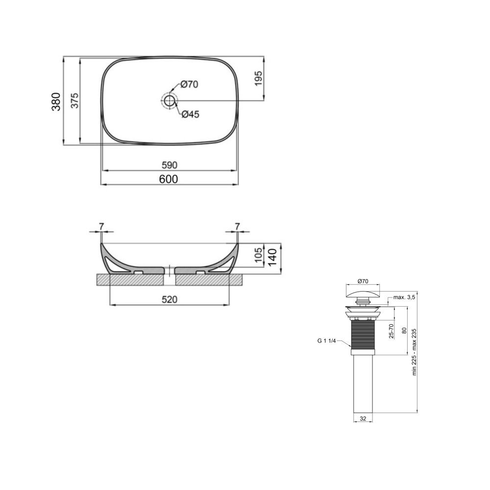 Раковина накладна Qtap Cardinal 60 см білий глянцевий QT04116257W48465