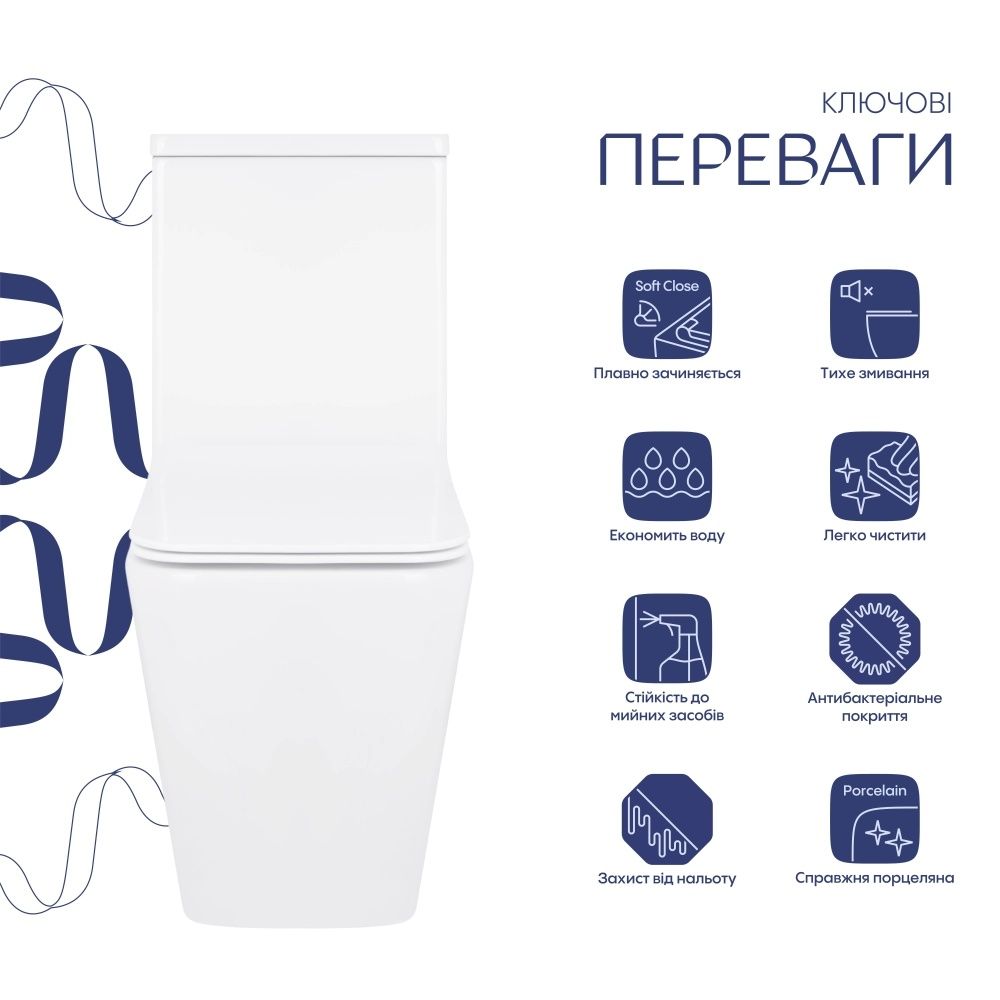 Унітаз підлоговий Qtap Crow білий глянцевий QT05222170W з бачком і сидінням Soft-close