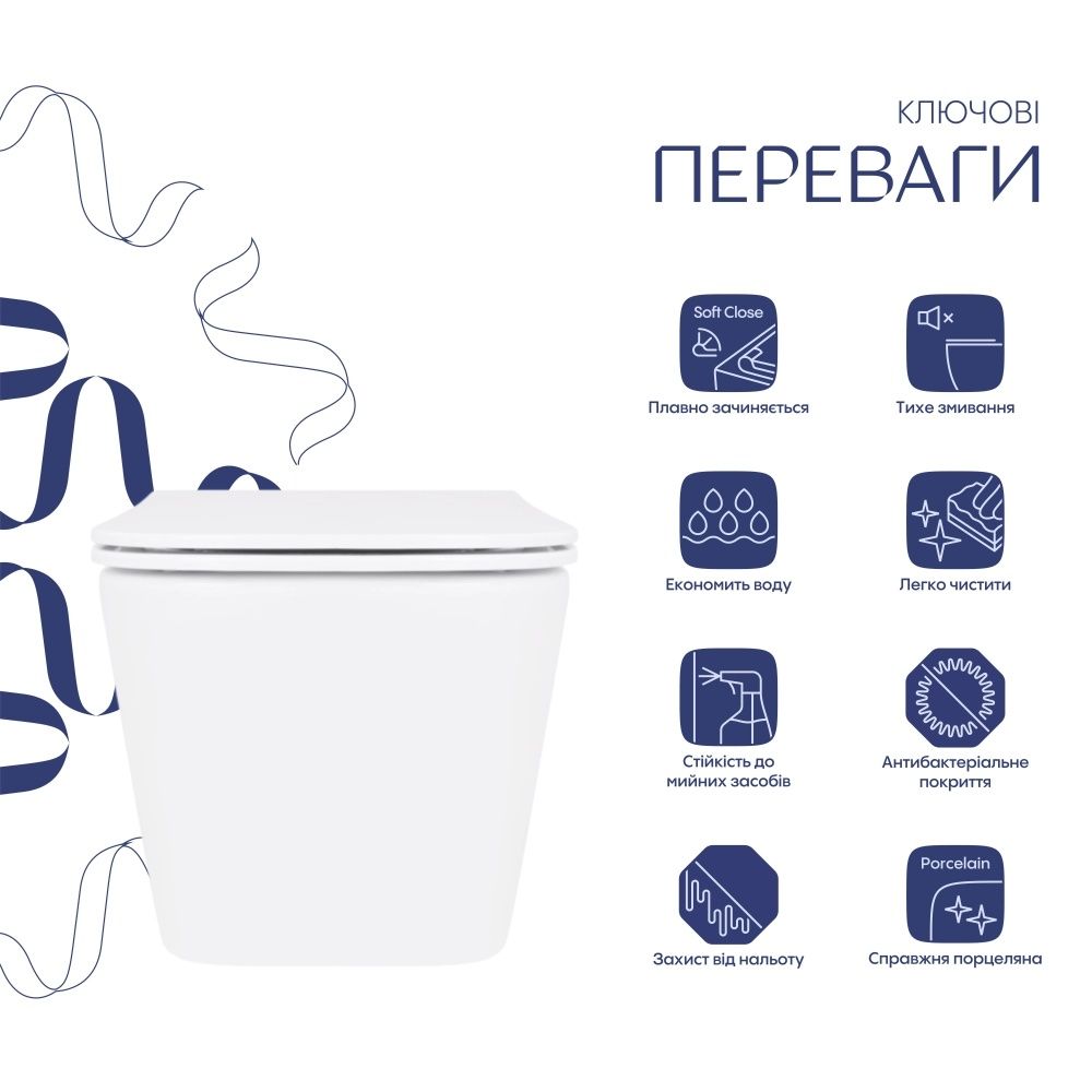 Унітаз підвісний Qtap Crow білий глянцевий QT05335171RW з сидінням Soft-close