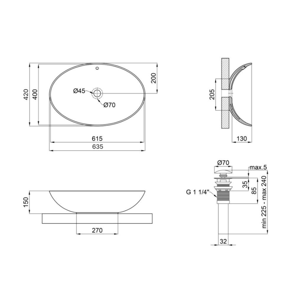 Раковина накладна Qtap Dove 63.5 см білий глянцевий QT06113077WN47309