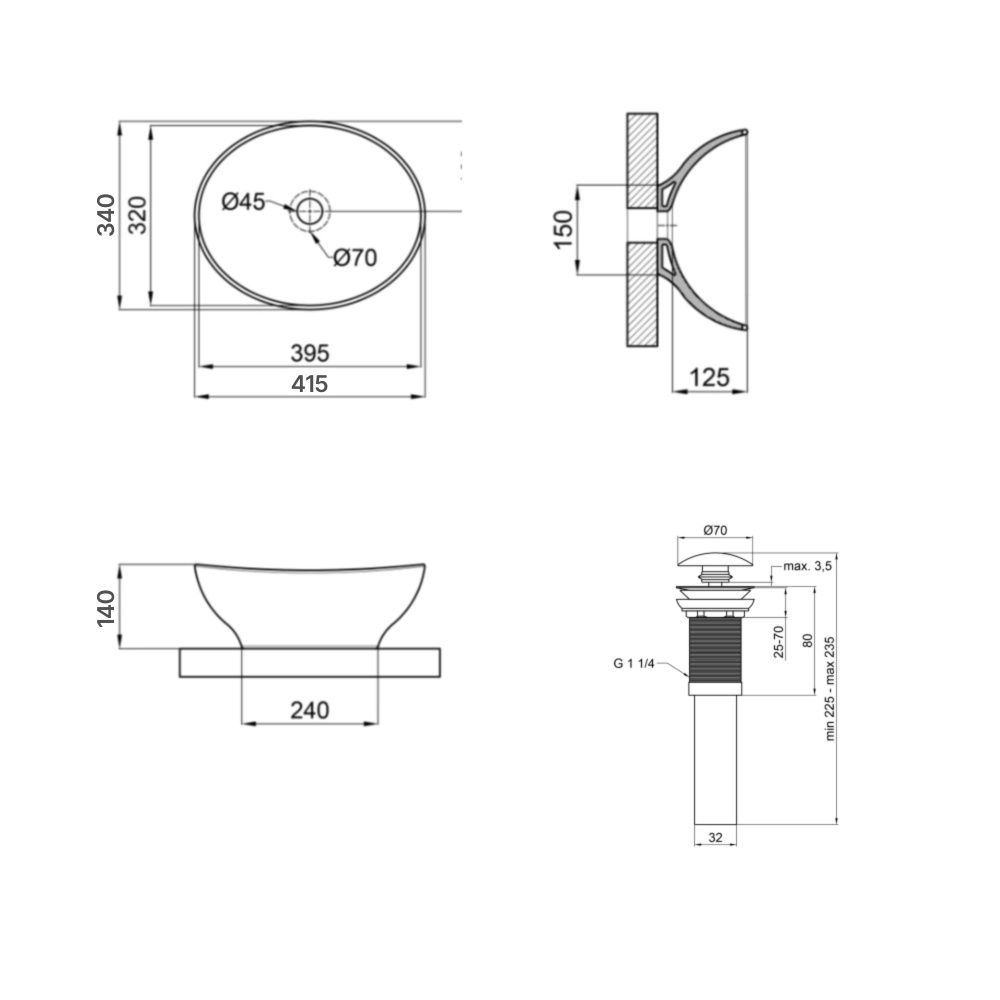 Раковина накладна Qtap Dove 41 см чорний матовий QT063078MBMBN47307