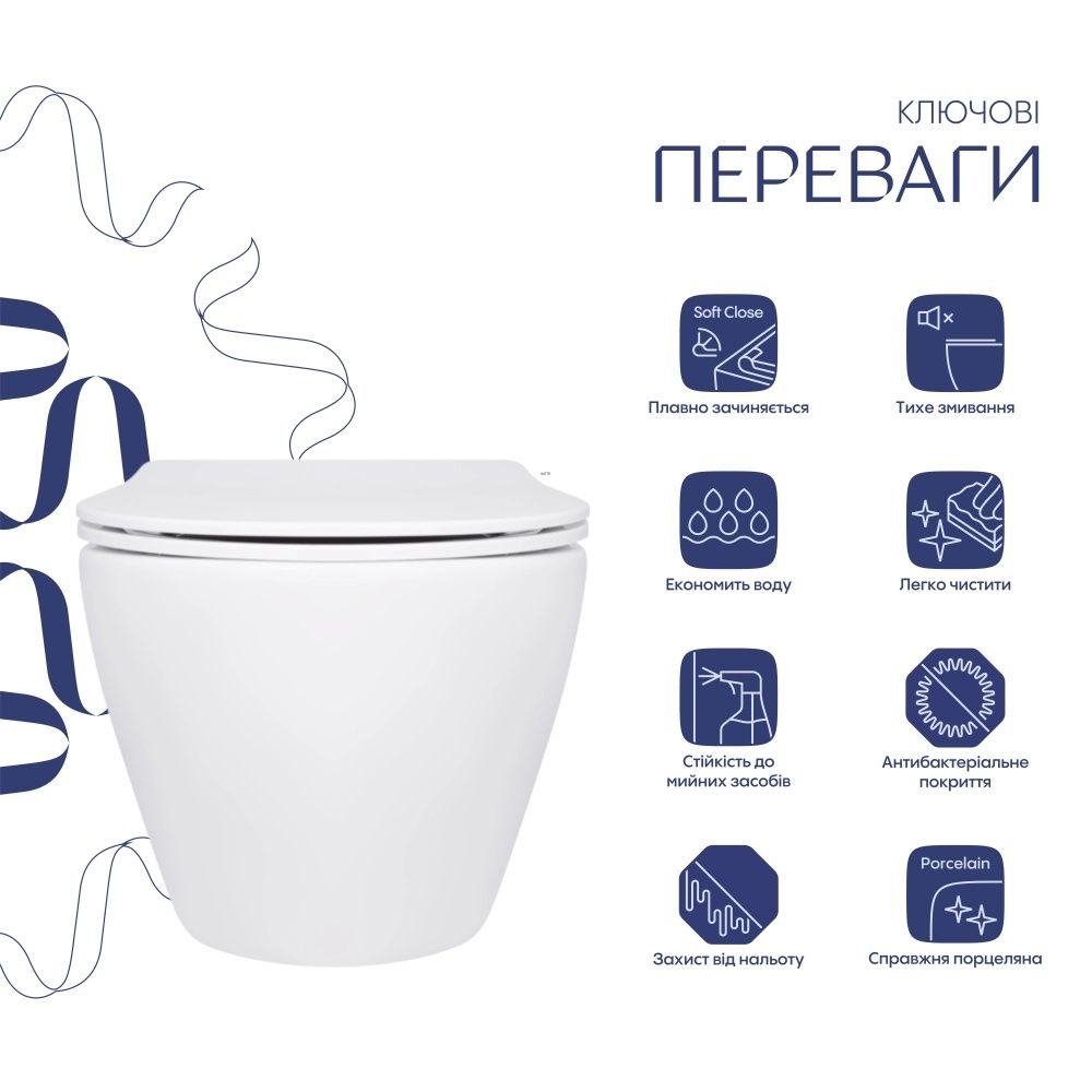 Унітаз підвісний Qtap Jay білий глянцевий QT07335177W з сидінням Soft-close