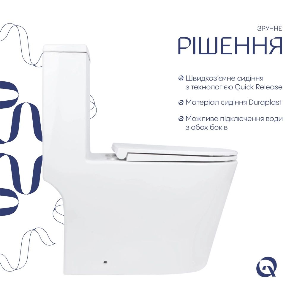 Унітаз підлоговий Qtap Kolibri білий глянцевий QT10226380W з бачком і сидінням Soft-close