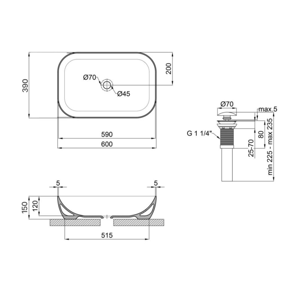 Раковина накладна Qtap Robin 60 см чорний матовий QT132143PMBMBN47296
