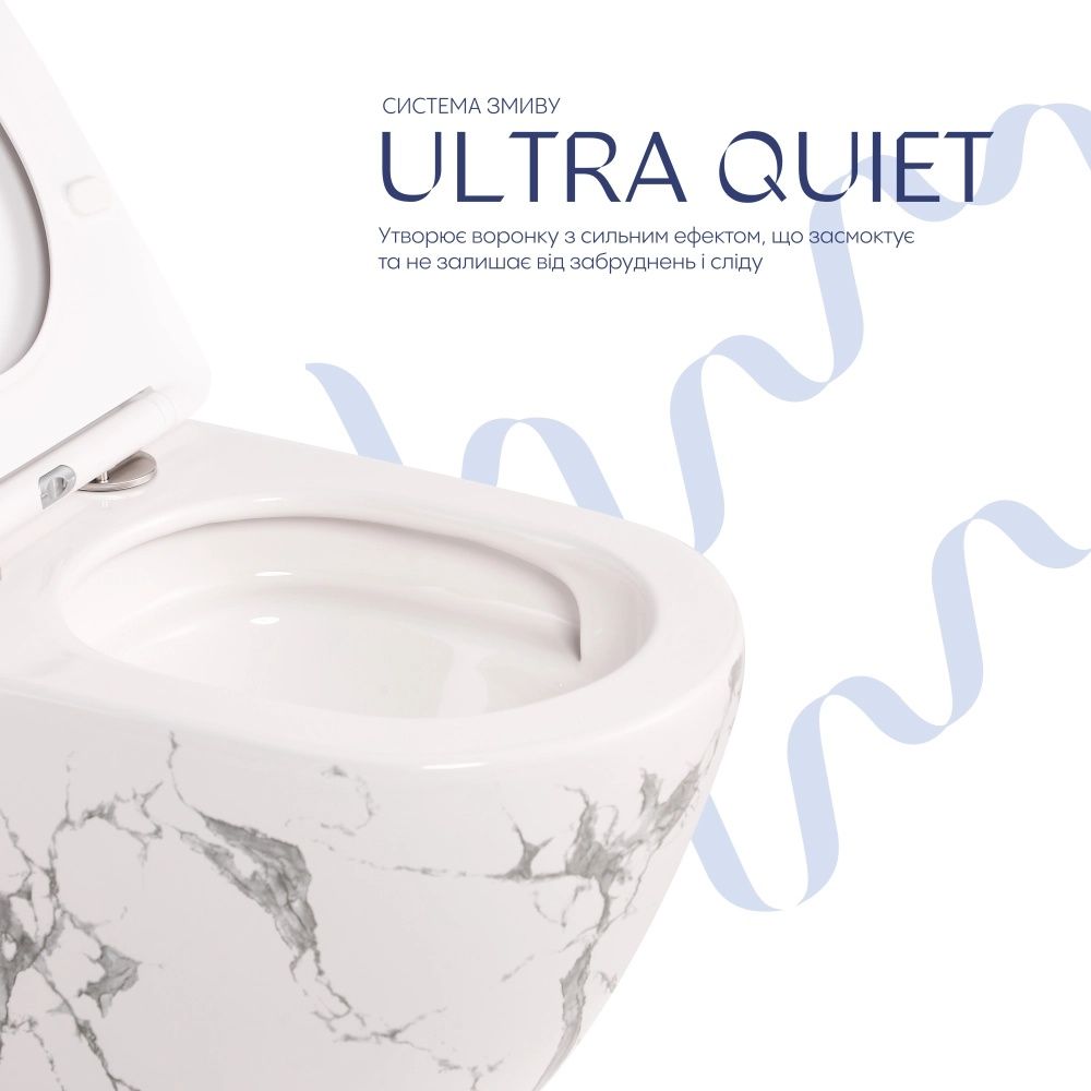 Унітаз підвісний Qtap Robin мармур глянцевий QT13332381АSMR з сидінням Soft-close