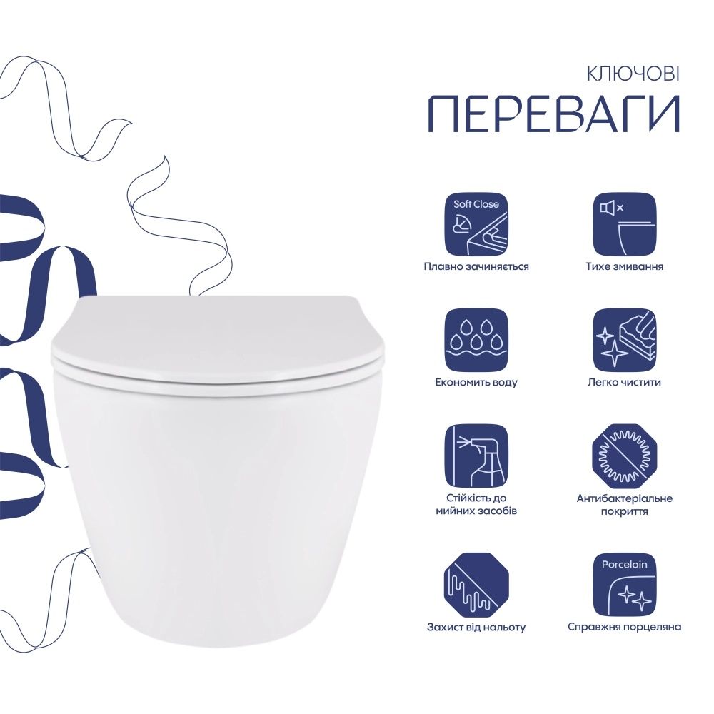 Унітаз підвісний Qtap Robin білий глянцевий QT13332381АSW з сидінням Soft-close
