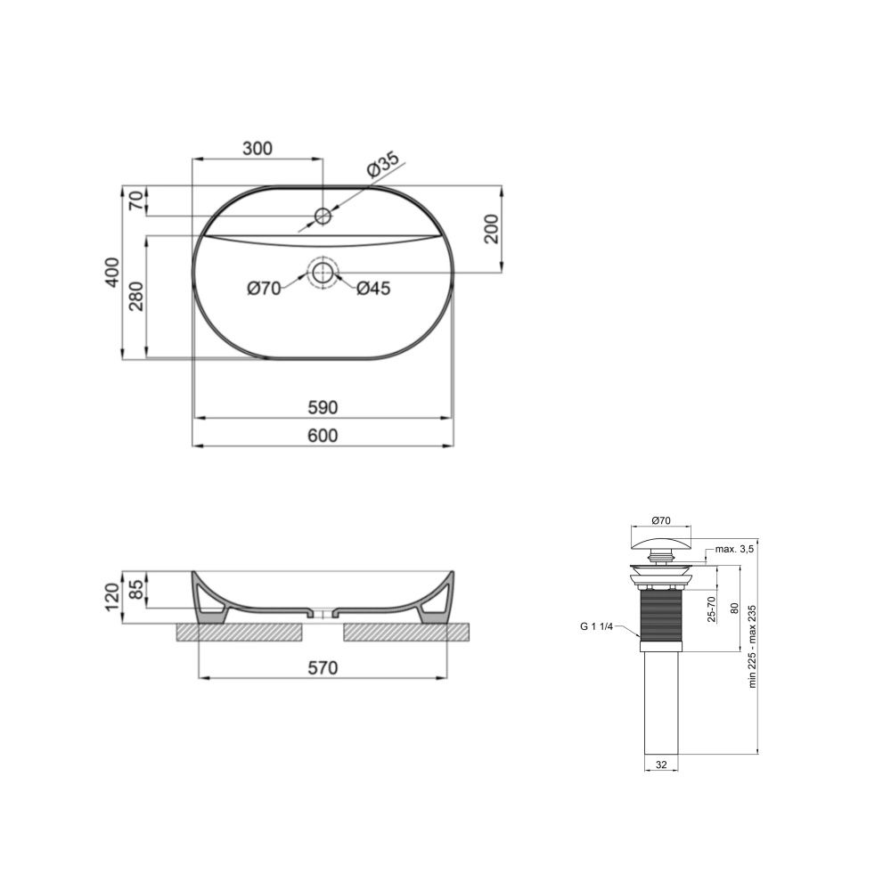 Раковина накладна Qtap Scorpio 60 см чорний матовий QT142203MBMBN48469