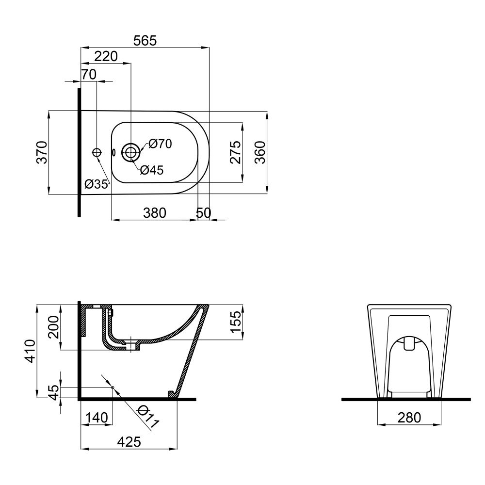 Біде підлогове Qtap Swan білий глянцевий QT15443378W
