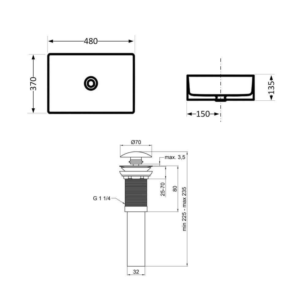 Раковина накладна Qtap Tern 48 см білий глянцевий QT17112074WN47301