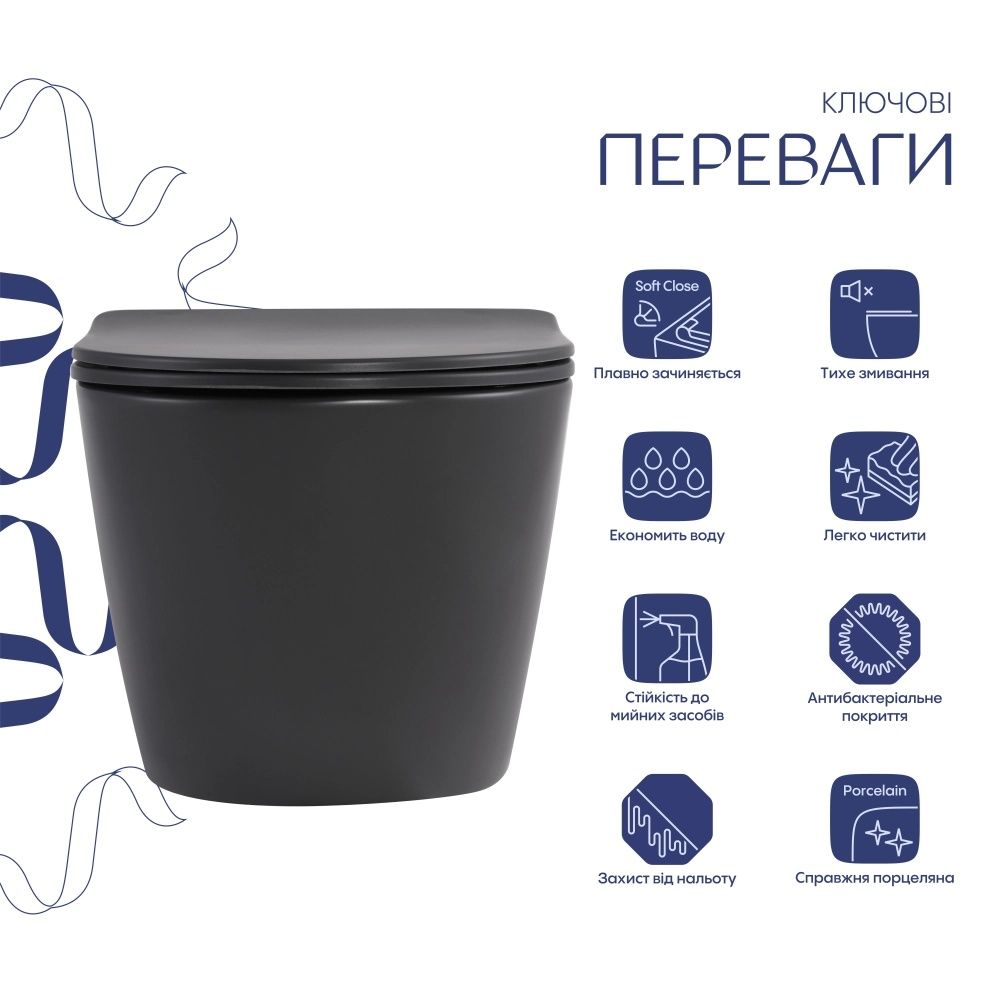 Унітаз підвісний Qtap Robin антрацит глянцевий QTROB26AN48995 з сидінням Soft-close