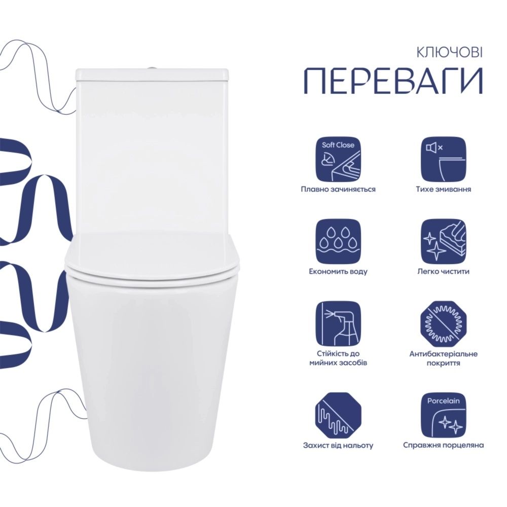 Унітаз підлоговий Qtap Swan Eco білий глянцевий QTSWA27W48748 з бачком і сидінням Soft-close
