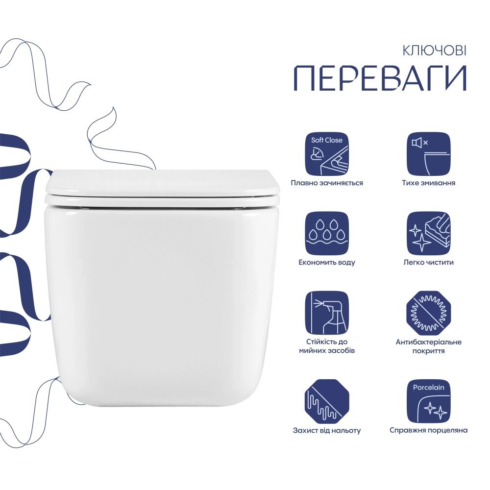 Унитаз подвесной Qtap Gemini белый глянцевый QTTAU26W49119 с сиденьем Soft-close