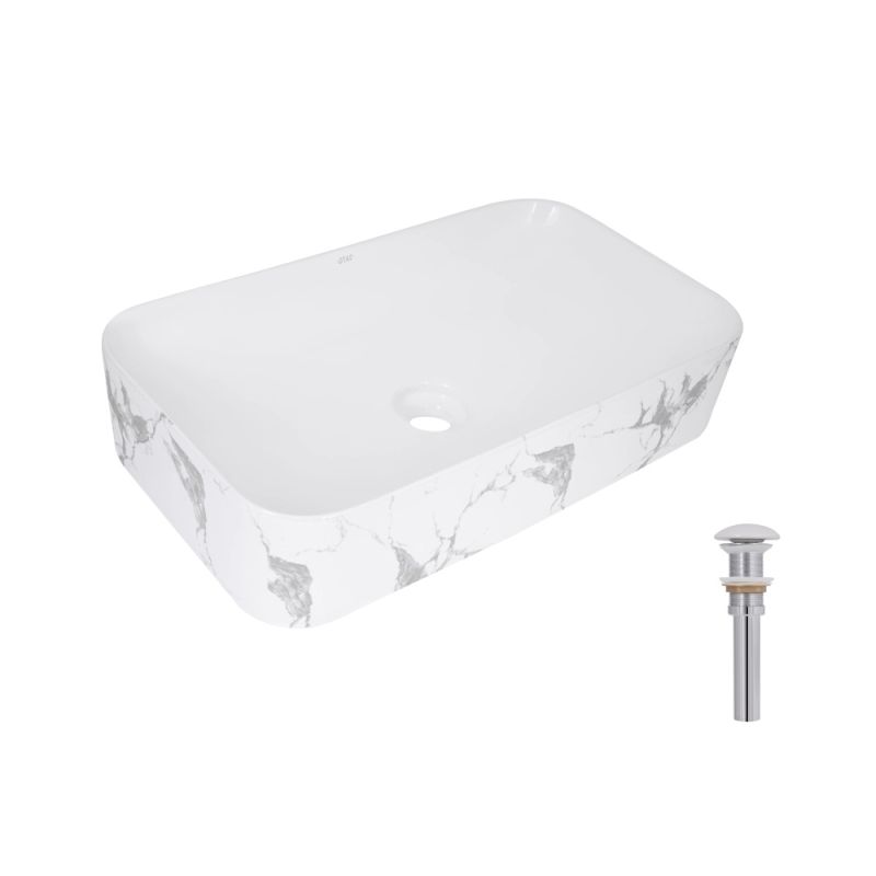 Раковина накладная Qtap Tern 61 см мрамор глянцевый QTTER188MR49791