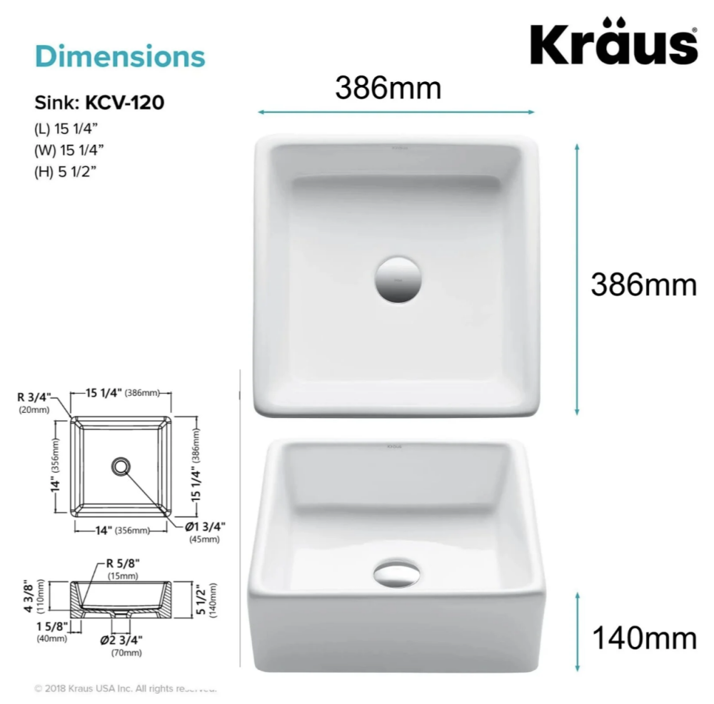Раковина накладна Kraus 38 см KCV-120