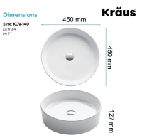 Раковина накладна Kraus Elavo 45 см KCV-140