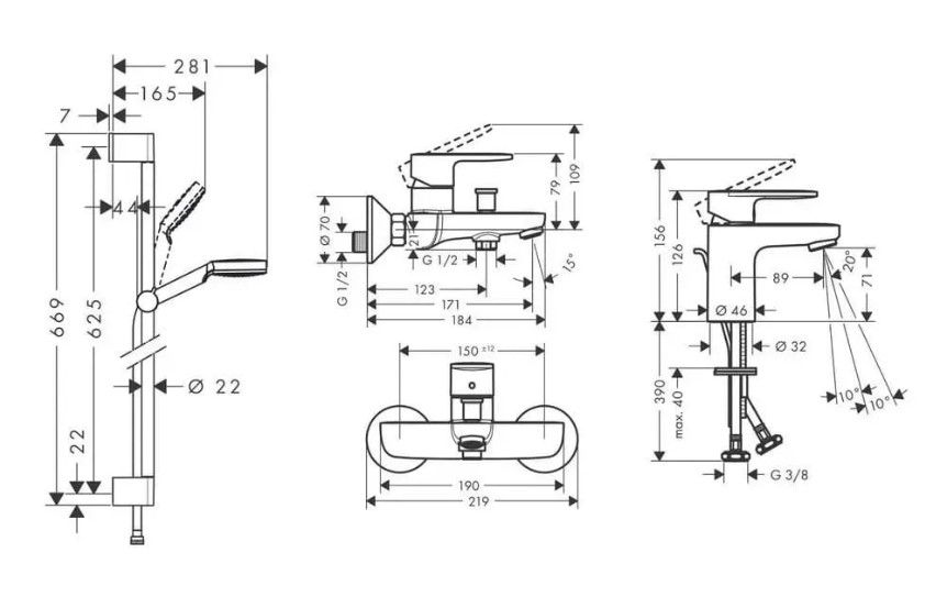 Набір змішувачів Hansgrohe Vernis Blend 3 в 1 хром 71550111