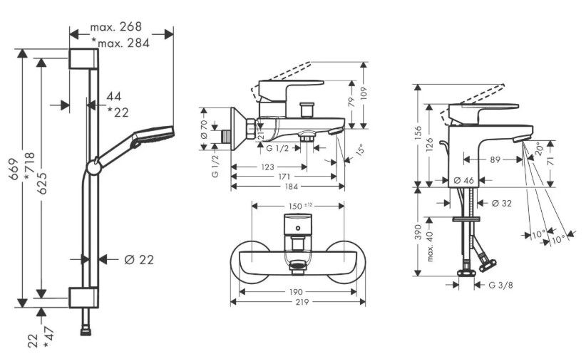 Набір змішувачів Hansgrohe Vernis Blend 3 в 1 хром 71551111