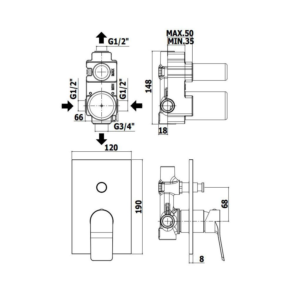 Смеситель скрытого монтажа Paffoni Tilt сталь TI015STM