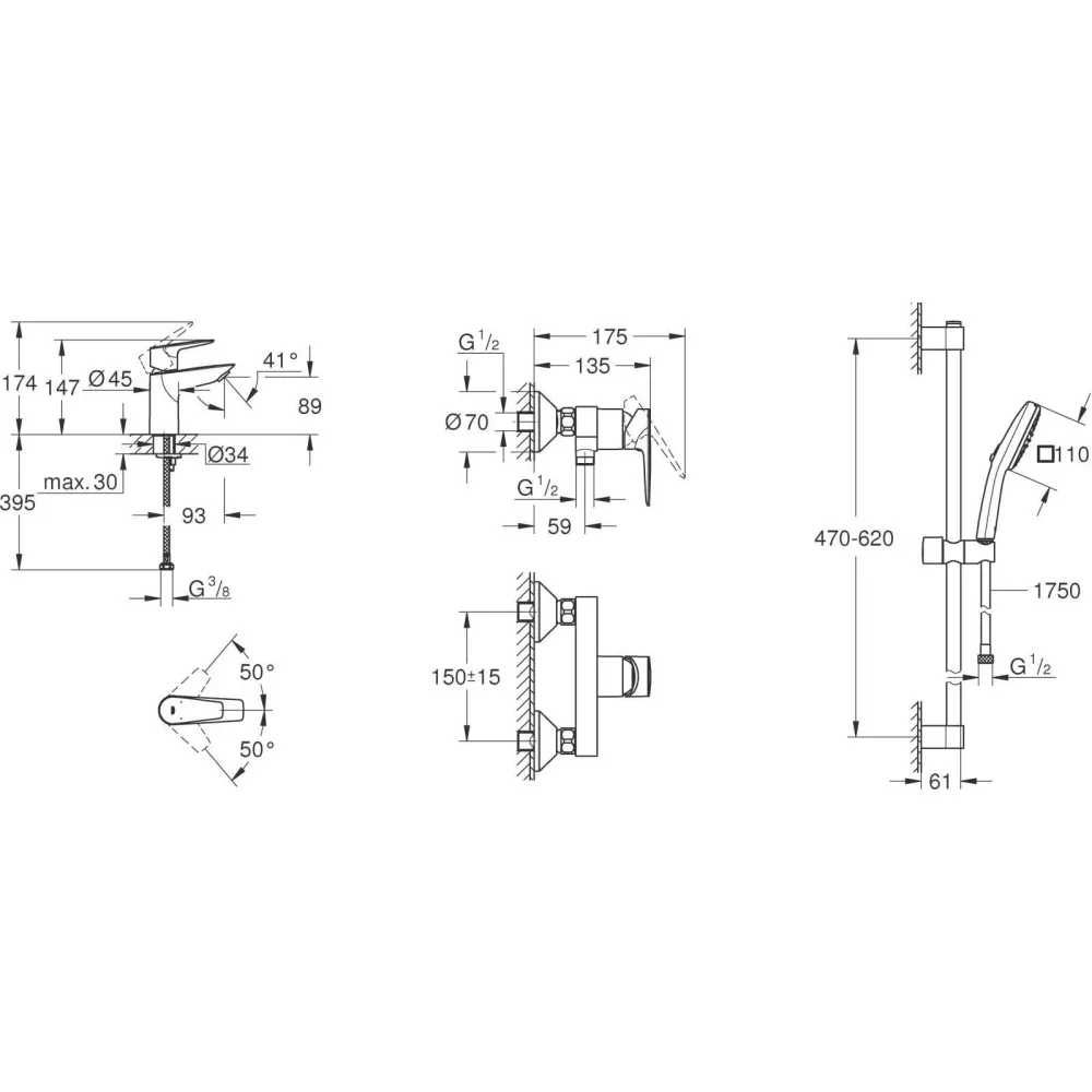 Набір змішувачів Grohe BauEdge New 3 в 1 UA123208S1