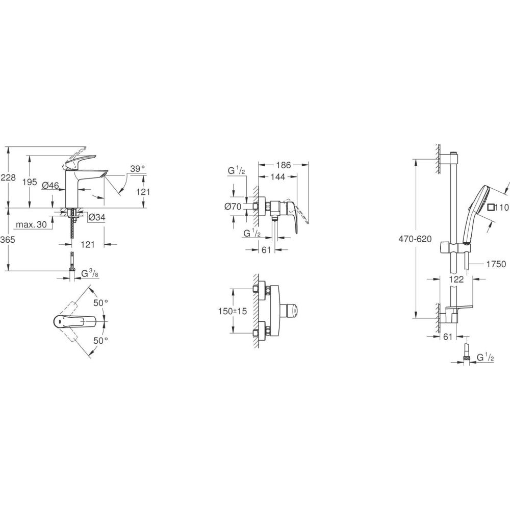 Набір змішувачів Grohe Eurosmart 3 в 1 хром UA123244M1
