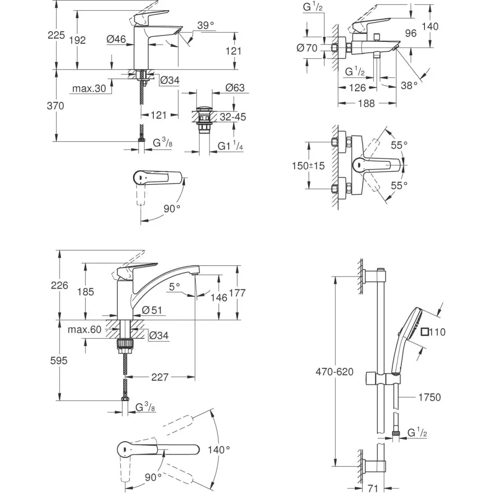 Набір змішувачів Grohe QuickFix Start 4 в 1 хром UA202301KE