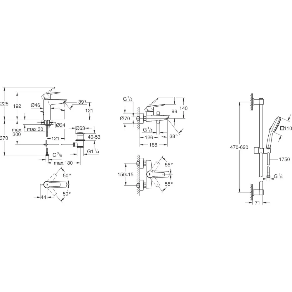 Набір змішувачів Grohe QuickFix Start 3 в 1 хром UA202301MQ