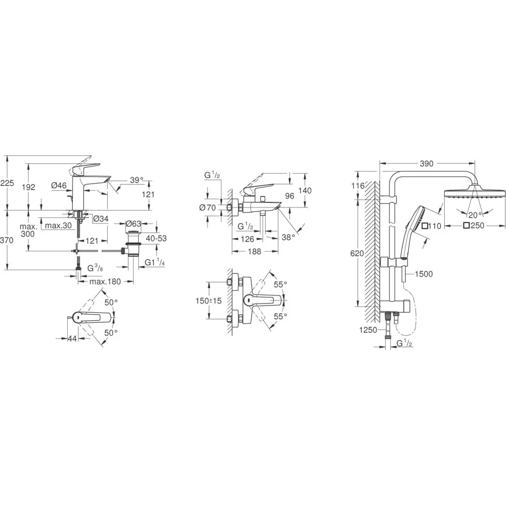 Набір змішувачів Grohe QuickFix Start 3 в 1 хром UA202305RM