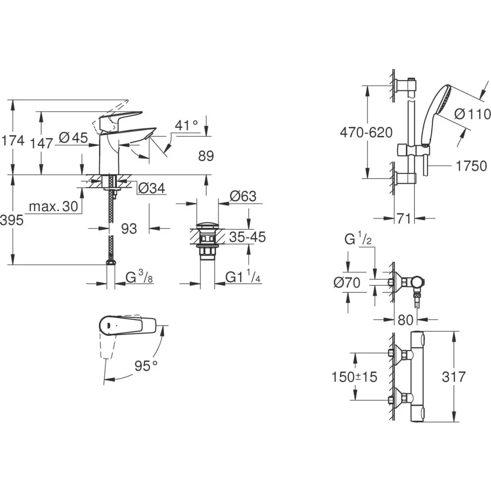 Набір змішувачів Grohe QuickFix Precision Flow 3 в 1 хром UA202503TE