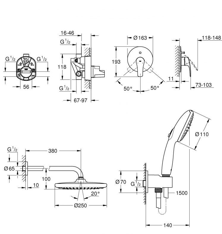 Душова система прихованого монтажу Grohe Eurosmart чорний матовий UA26415SC8