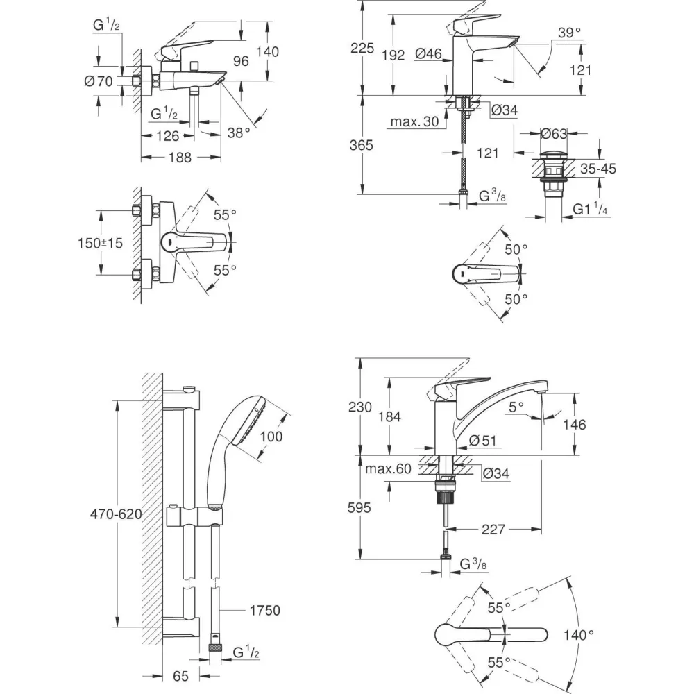Набір змішувачів Grohe QuickFix Start 4 в 1 чорний матовий UA303311MK
