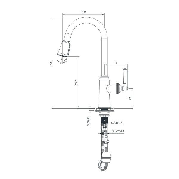 Змішувач для кухні Imprese HYDRANT нікель брашований ZMK031806150 з висувною лійкою